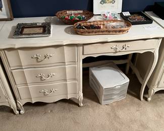 Nice desk by Dixie. Also have two twin beds by Beautyrest in great condition!