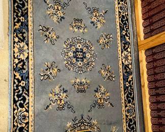 Nice 3’ x 4’ light blue, tan, black oriental rug