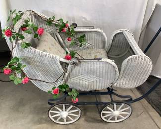Vintage Wicker Full Size Baby Carriage