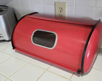 Metal mid-century bread box.