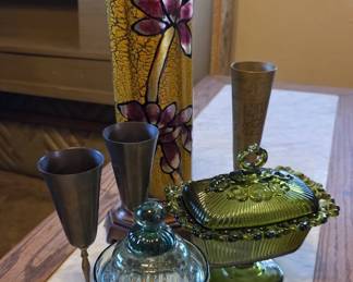 Variety of home decor, glass candy dishes, brass, and more!