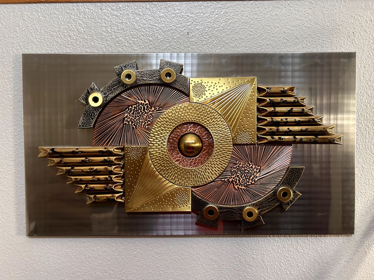 Late 20th Century Vintage Steven Chun Mid-Century Modern Brutalist Mixed Metal Abstract Wall Art