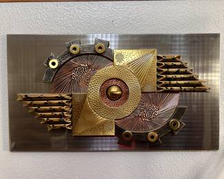 Late 20th Century Vintage Steven Chun Mid-Century Modern Brutalist Mixed Metal Abstract Wall Art
