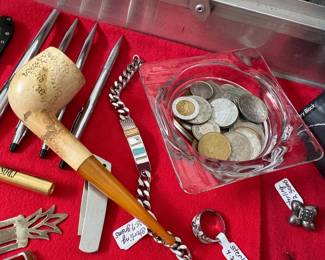 Bakelite Pipe & Foreign Coins