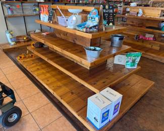 Custom Made Tiered Rustic Display With Castors