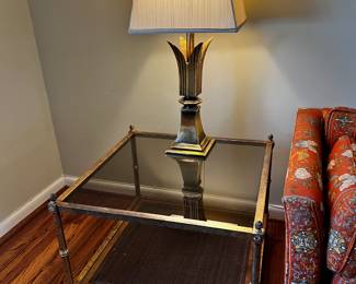 #4	metal and wicker /glass end  table 20x28x21	 $45.00 
