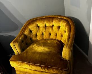 #64	Gold Round Button Back Barrel Chair - Upstairs - Very Heavy	 $30.00 
