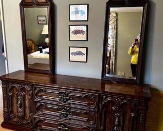#59	Resin Dresser w/9 drawers & 2 doors  w/twin Mirror - As is finish - You Move Downstairs - 77x18x30  Mirror - 19x55  (2 mirrors)	 $75.00 
