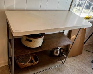 #16	Metal Sides w/wood Top Shelf & 2 lower Laminate  Shelves  Storage Cabinet- 36x16x35	 $75.00 
