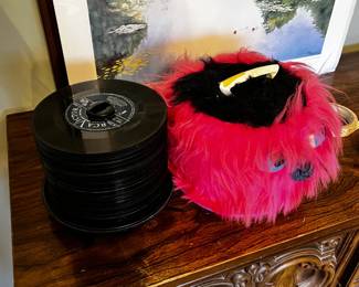#63	Record Case w/45's w/pink Disco Case Fuzzy Monster - 1960s - full of records, kids and 70's	 $50.00 
