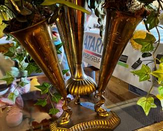#122	Epergne Brass Tulip Flower Holder 13" Tall 33' w/ Flowers	 $50.00 
