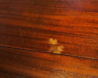 #11	Wood Dining Table w/carved Ends w/1 leaf & 4 Chairs (no captains chairs) - as is finish - 63-72x42x30	 $175.00 
