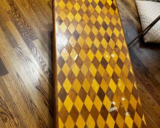 #51	Wood Inlaid Diamond Wood Top Coffee table (as is) - 48x18x18	 $30.00 
