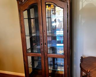 #12	Pulaski Furniture Display Cabinet w/4  1/4" Thick Glass Shelves w/Beveled Glass Doors in Front, lighted - 36x17x76 on Ball & Claw Feet	 $275.00 
