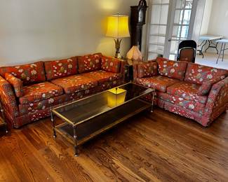 #1	William Alan Inc asian style sofa with 8 pillows red cotton 90 wide 	 $80.00 
#2	William Alan Inc asian style sofa with 6pillows red cotton 60 wide wide 	 $60.00 
#3	metal and wicker /glass coffee table 20x60x16	 $75.00 - Sold
