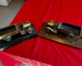 #20	Vintage Brass Chevy Truck Promo mounted on Wood (with pen holders) - as is one steering wheel needs to be remounted - 12" long each	 $75.00 
