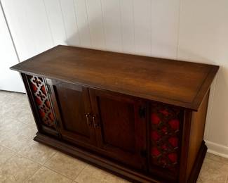 #15	Wood Stero type Cabinet w/two Speakers w/2 doors w1 /shelf - 52x20x28	 $75.00 
