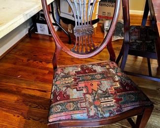#11	Wood Dining Table w/carved Ends w/1 leaf & 4 Chairs (no captains chairs) - as is finish - 63-72x42x30	 $175.00 
