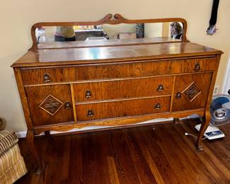 #47	Oak Buffet w/Mirror Back &b 3 drawers & 2 doors - 59x20x37 - Mirror 12" Tall	 $100.00 
