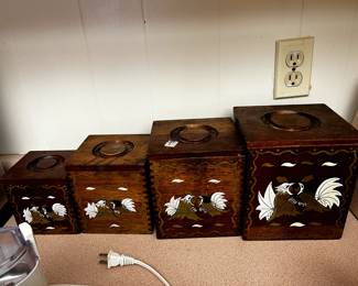 #96	4 Vintage Wood Rooster Canister Sets	 $20.00 
