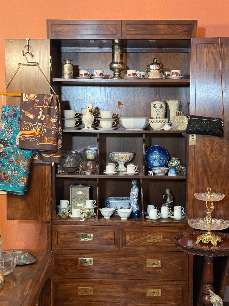 Hermes Scarves, Fitz & Floyd Tea Cups, Esspreso Cups Sets, and Mercruy Glass