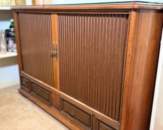 TV Console Converted to Shelf Unit used as a Liquor Cabinet