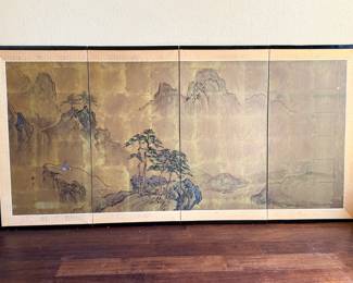 Japanese Hand Painted Silk Painting Mid-Century
