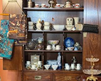 Hermes Scarves, Fitz & Floyd Tea Cups, Esspreso Cups Sets, and Mercruy Glass