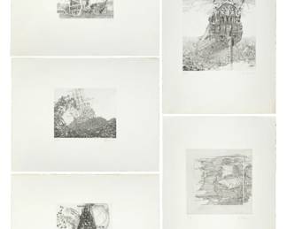 The Galleon Suite, 1977
By Hans-Georg Rauch,
Five Framed and Matted etching and aquatint, edition 54 of 100
each signed lower right: HG Rauch
each editioned lower left: 54/100
includes: Bateau et Ossements, Le Batialle, Le Petit Vague, Untitled #1, and Untitled #2