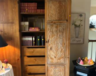 Sturdy Pine Armoire … another Family Piece.    
Stunning Carved  Door Front 