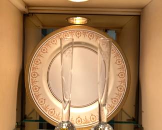 Gold Dowery China  A Pattern.   
11 Dinner Plates 
12 Salad Plates
12 Bread and Butter Plates
12 Cups and Saucers 