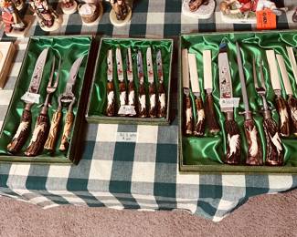 German Carved Stag Knife Set
