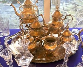 Silver on copper tea set