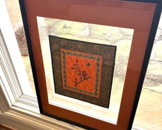 Framed silk Asian art 