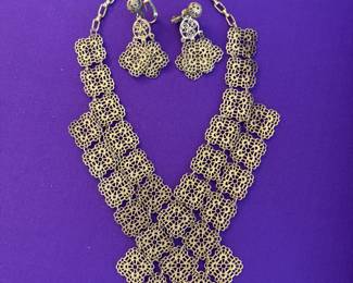 Vintage bib filigree link necklace and earrings