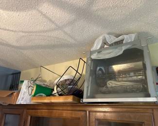 SHOWTIME ROTISSERIE AND MISC. ON TOP OF CHINA CABINET
