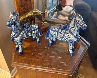 TWO BLUE HORSE FIGURES