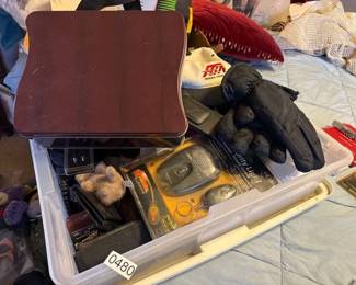 BOX OF HATS GLOVES AND MISC