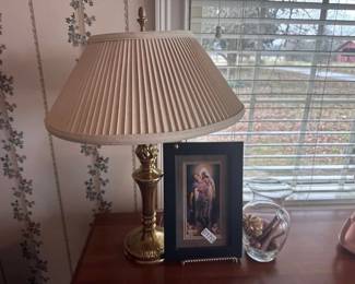 LAMP, FRAMED PRINT, AND VASE