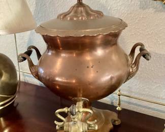 Copper and Brass Samovar, Hot Water Urn