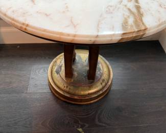 Marble Top Side Table with Gold Pedestal Base