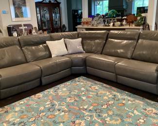 Grey Leather Recliner Sectional 
