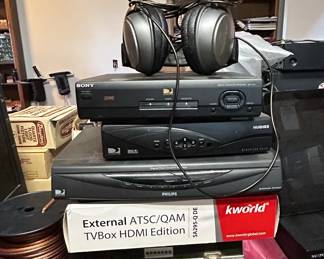 Assorted Digital Satellite Receivers, TV Box, and Headphones