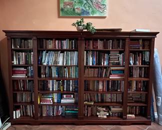 Large Mahogany Bookcase with Fluted Pilasters and Crown Molding