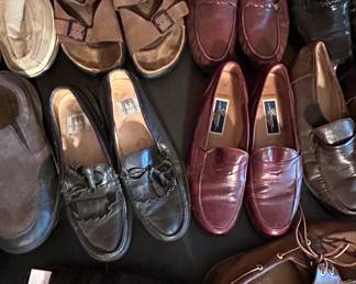 Assorted Mens Leather Loafers, BirkenstockStyle Sandals, and Rockport Boat Shoes