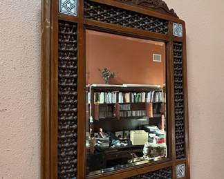 Antique Syrian Mother of Pearl Inlaid Mirror with Mashrabiya Panels