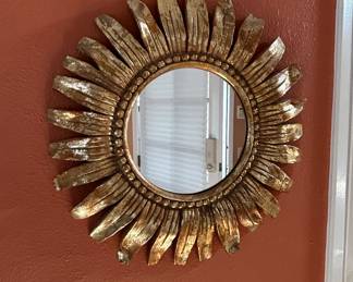 Hollywood Regency Feather Ray Metal Sunburst Mirror