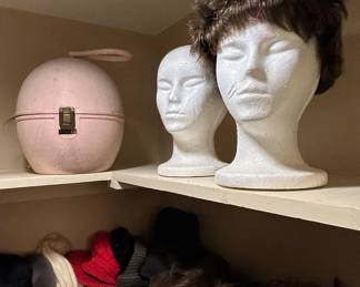 Vintage Pink Egg Wig Case and Styrofoam Wig Head Mannequins