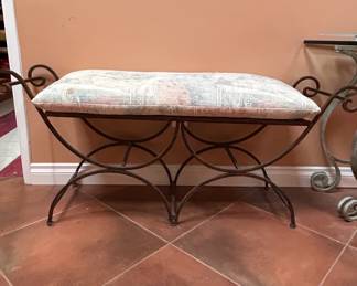 Hollywood Regency Style Wrought Iron Curule Bench