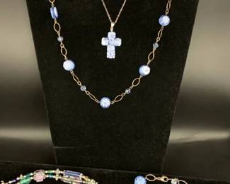 SH497VBlue Glass  Silver Jewelry